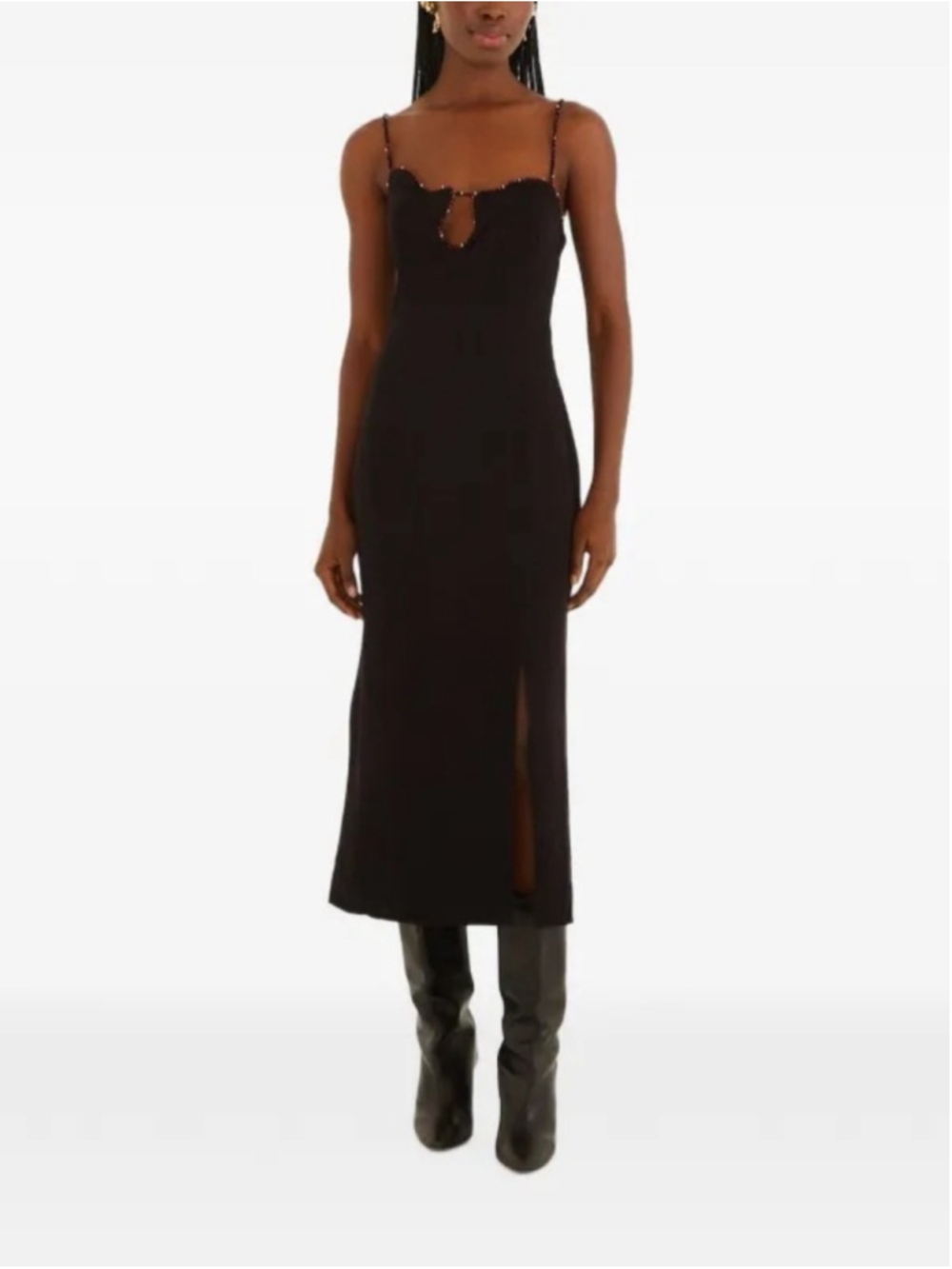 FARM RIO Black Beaded Neckline Sleeveless Midi Dress with Boning Sz Small NWT